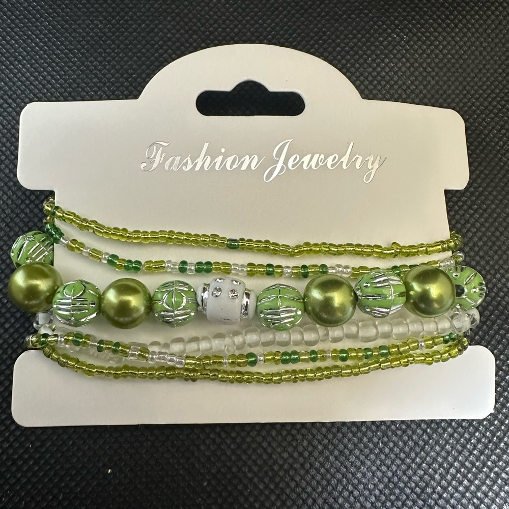 Green Beaded Bracelet Set